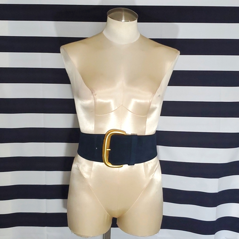 Donna Karan oversized Blue belt with Gold Buckle